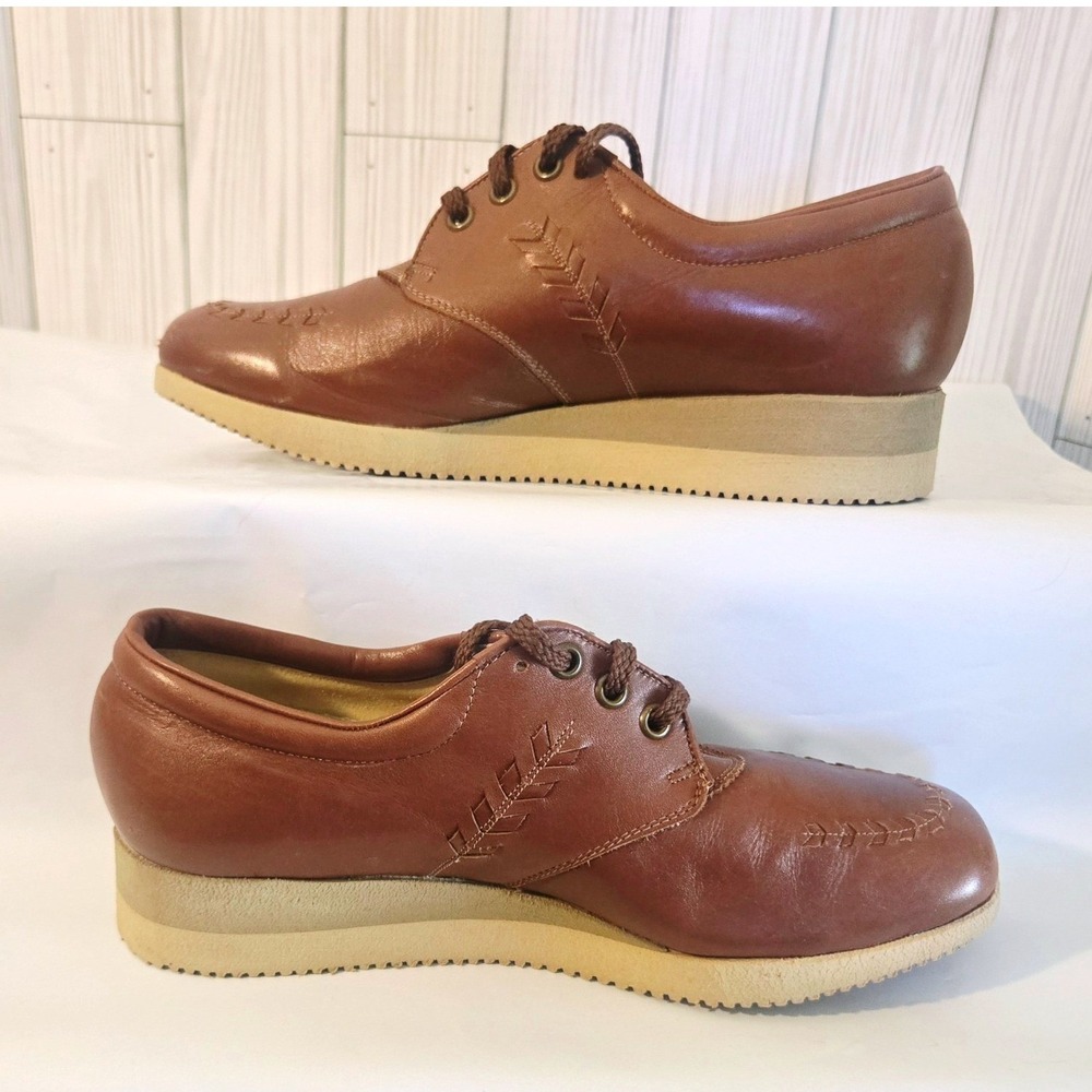 Barefoot Freedom Womens Brown Leather Wedge Oxford‎ Shoes 7.5 B Vibram USA